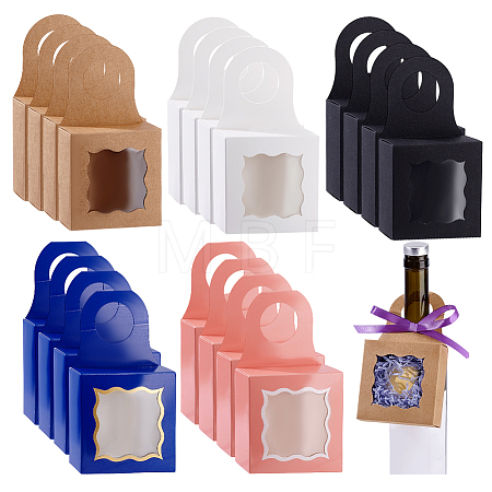 20Pcs 5 Styles Square Kraft Paper Festival Gift Storage Boxes with PVC Window and Hole Handle CON-PH0003-04-1