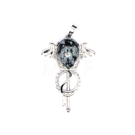 Natural Snowflake Obsidian Teardrop Pendants PW-WG60016-01-1
