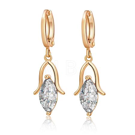Real 18K Gold Plated Brass Cubic Zirconia Dangle Hoop Earrings EJEW-EE0001-186B-1