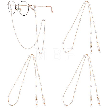 3Pcs Iron Curb Chain with Plastic Pearl Heart Bead Eyeglasses Chains AJEW-CN0007-84-1