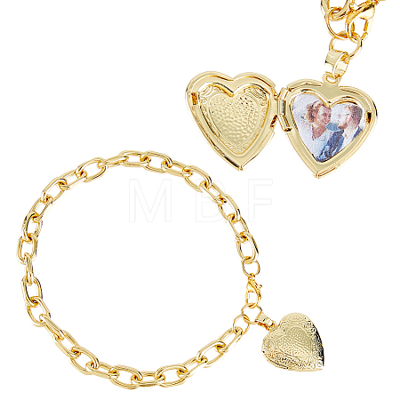 4Pcs Brass Locket Heart Charm Bracelets BJEW-HS00015-1