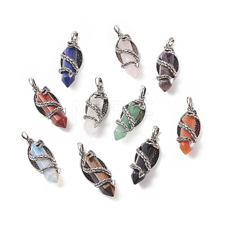 Natural & Synthetic Mixed Gemstone Pointed Pendants G-C051-01-1