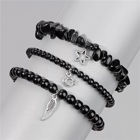 3Pcs Alloy & Natural Black Onyx Beads Charm Bracelets DY7954-7-1