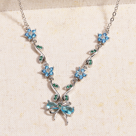 Brass Pave Cubic Zirconia Flower Bowknot Pendant Necklaces for Women WGA7CA3-02-1