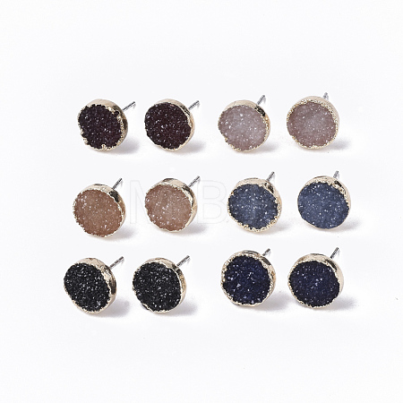 Electroplate Druzy Resin Stud Earrings RESI-S383-029-1