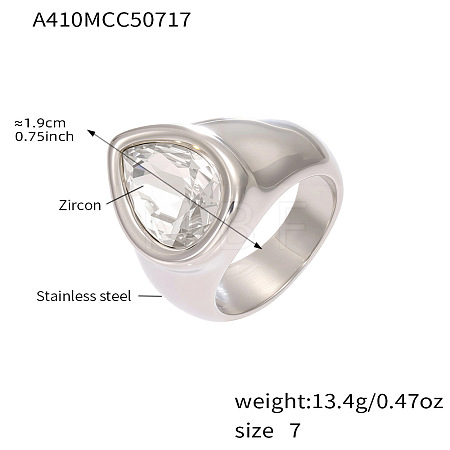 304 Stainless Steel Pave Single Cubic Zirconia Finger Rings WG57617-02-1