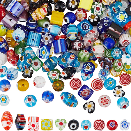 150Pcs 10 Styles Handmade Millefiori Lampwork Beads LAMP-PA0001-81-1