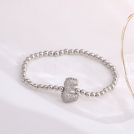 Brass Micro Pave Clear Cubic Zirconia Beaded Stretch Bracelets for Women FS-WG5260F-05-1
