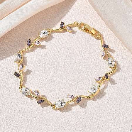 Brass Glass Flower Link Chain Bracelets KK-CBA7DFA-01G-05-1