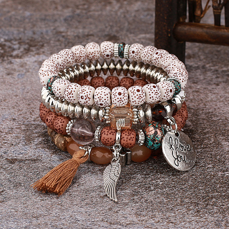 Boho Style Wood Beaded Stretch Bracelet Sets for Women WGE3C3B-52-1