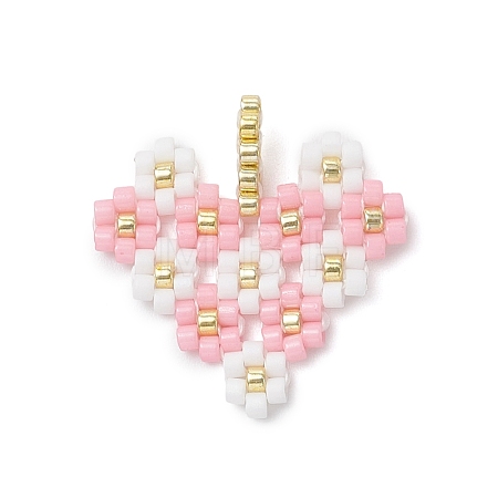 MIYUKI Glass Seed Beaded Heart with Flower Pendants PALLOY-MZ01113-02-1