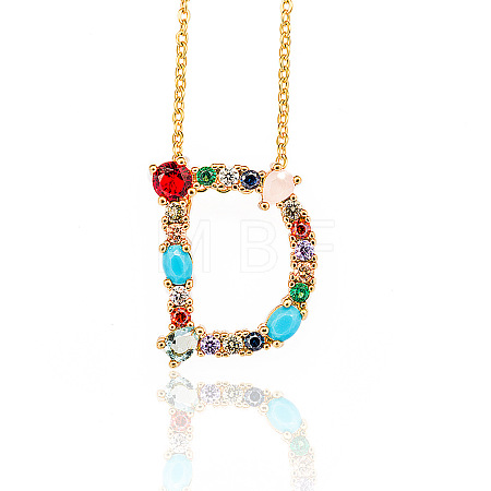 Golden Brass Micro Pave Cubic Zirconia Initial Pendants Necklaces NJEW-S069-JN002-D-1