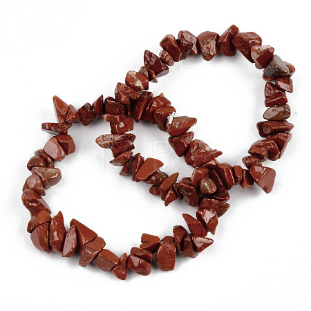 Unisex Chip Natural Red Jasper Beaded Stretch Bracelets BJEW-S143-17-1