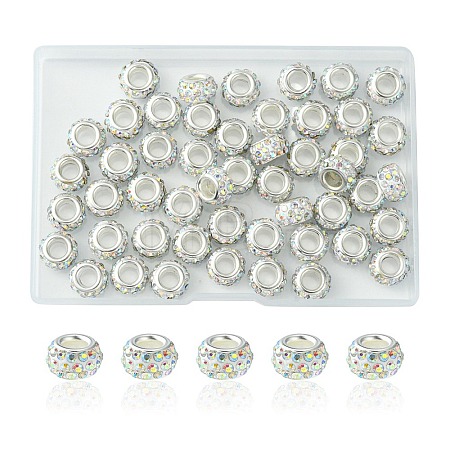 50Pcs Polymer Clay Rhinestone European Large Hole Beads FPDL-YW0001-01B-1