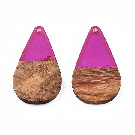 Transparent Resin & Walnut Wood Pendants RESI-N025-030-C05-1