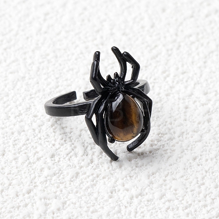 Natural Tiger Eye Spider Open Cuff Rings PW-WGC70E9-22-1