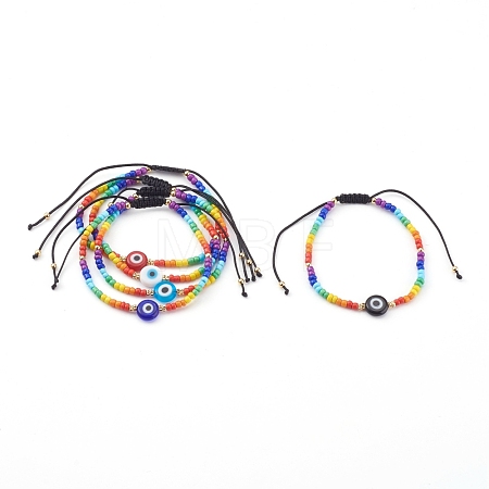 Rainbow Adjustable Nylon Cord Braided Bead Bracelets BJEW-JB06021-1