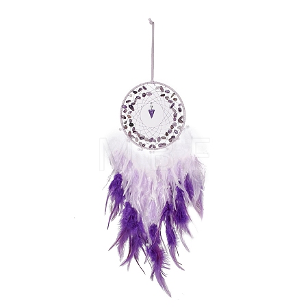 Iron Wire Woven Web/Net with Feather Pendant Decorations AJEW-B017-33-1
