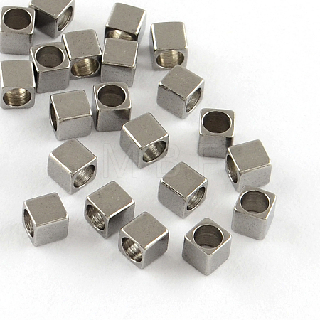 Tarnish Resistant 201 Stainless Steel Cube Spacer Beads X-STAS-S040-10-1