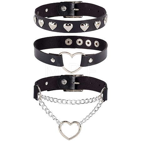 3Pcs 3 Styles Punk-style Imitation Leather Chocker Necklaces NJEW-CL0001-25-1