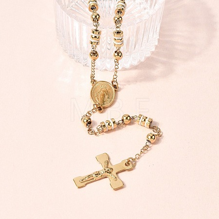 304 Stainless Steel Rosary Bead Necklaces Cross Virgin Pendant Necklaces NJEW-P348-01G-1