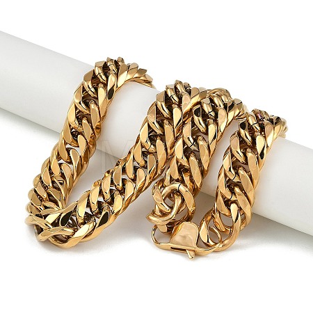 Ion Plating(IP) Non-Tarnish 304 Stainless Steel Cuban Link Chain Necklaces NJEW-P288-19G-1