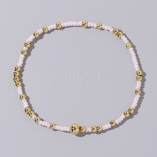 Bohemian Style Brass Beads & Glass Seed Beads Stretch Handmade Bracelets for Women MN4991-6-1