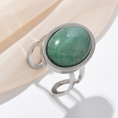 Oval Natural Green Aventurine Finger Rings RJEW-M062-02P-17-1