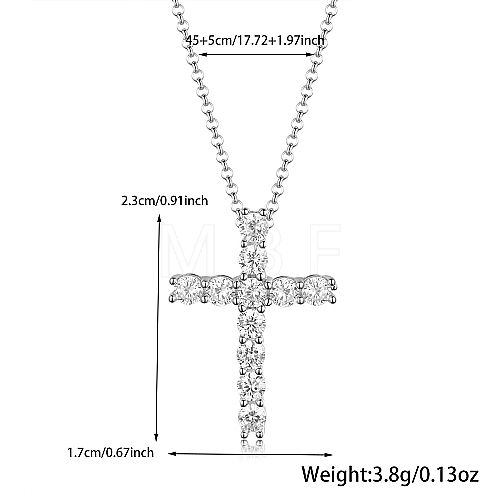 Cross Rhodium Plated 925 Sterling Silver Micro Pave Clear Cubic Zirconia Pendant Necklaces RV3627-3-1