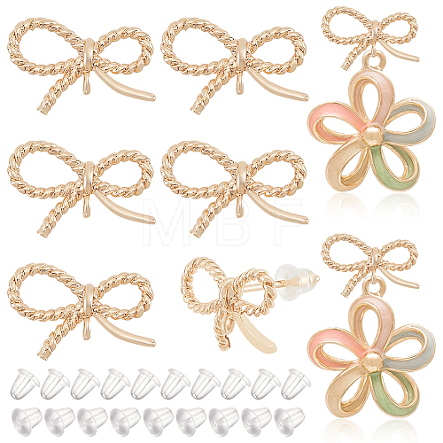 12Pcs Brass Bowknot Stud Earrings Finding KK-BC0011-12-1