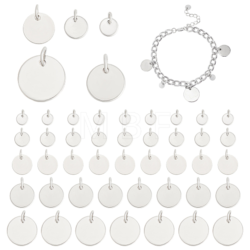  50Pcs 5 Styles 304 & 201 Stainless Steel Flat Round Tag Charms STAS-NB0001-93-1