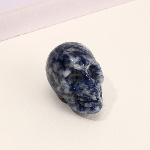 Natural Blue Spot Jasper Skull Figurine Display Decorations G-PW0007-061A-1