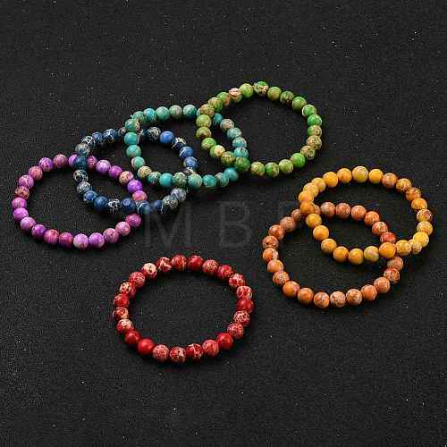 Natural Dyed Imperial Jasper Beads Stretch Bracelets BJEW-JB05568-1