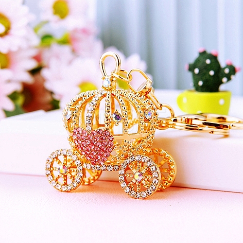 Heart Pumpkin Car Alloy Rhinestone Keychain PW-WGD0BD6-05-1