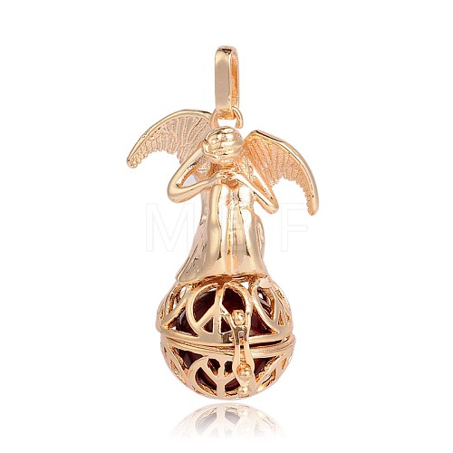 Golden Plated Brass Hollow Round Cage Pendants KK-J249-08G-1