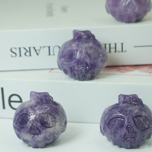 Natural Lepidolite Carved Healing Skull Figurines PW-WG91751-02-1