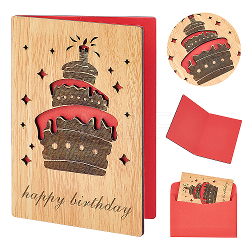 Rectangle with Pattern Wooden Greeting Cards DIY-CP0006-75M-1