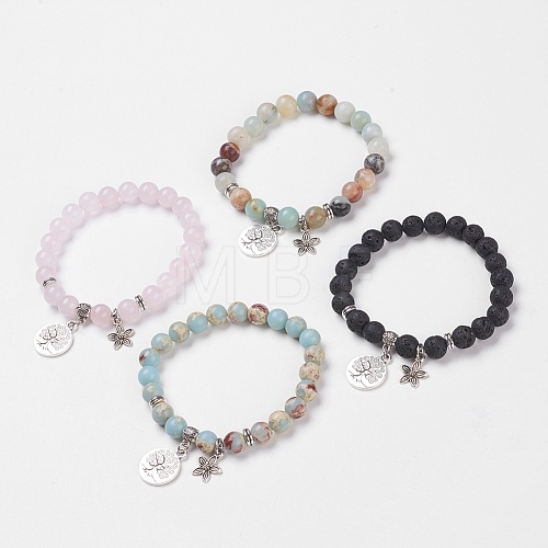 Natural & Synthetic Mixed Stone Stretch Bracelets BJEW-JB03772-1