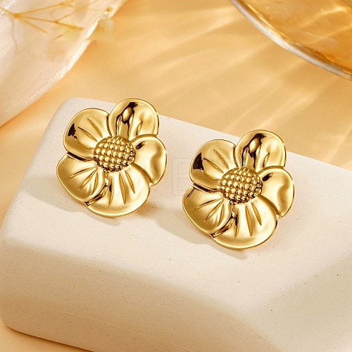 Flower 304 Stainless Steel Stud Earrings for Women EJEW-Z065-12G-01-1