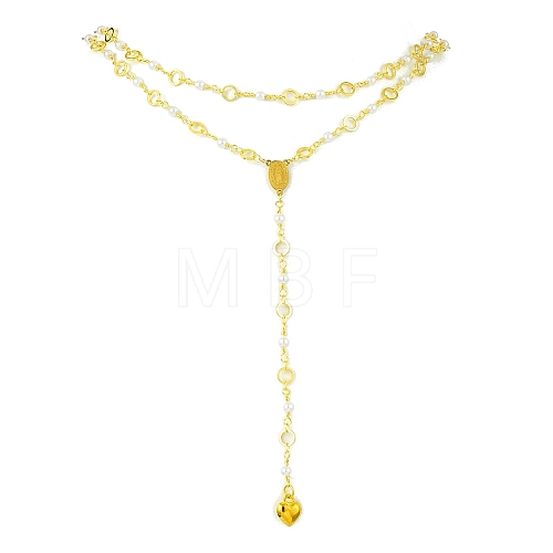 Brass & Round Glass Double Layer Necklaces NJEW-JN04989-1