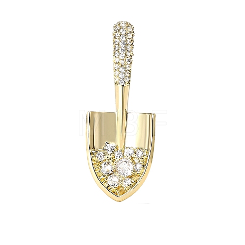 Brass Clear Cubic Zirconia Shovel Tool Brooch PW-WG6D099-01-1