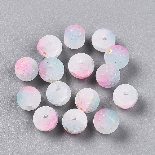 Frosted Baking Painted Crackle Glass Beads with Glitter Powder DGLA-T004-6mm-01L-1