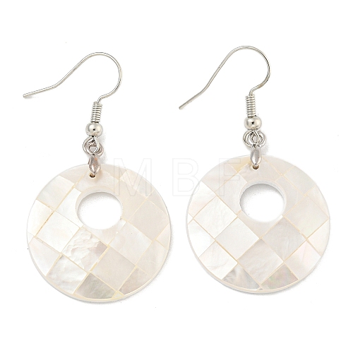 Rack Plating Brass Natural White Shell Dangle Earrings EJEW-N055-52C-1