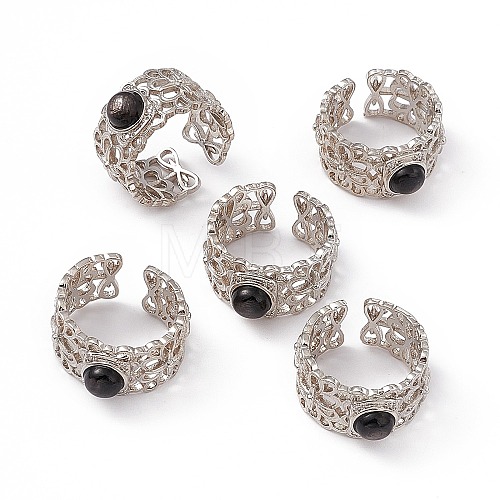 Hollow Natural Obsidian Cuff Rings KK-G273-08P-1