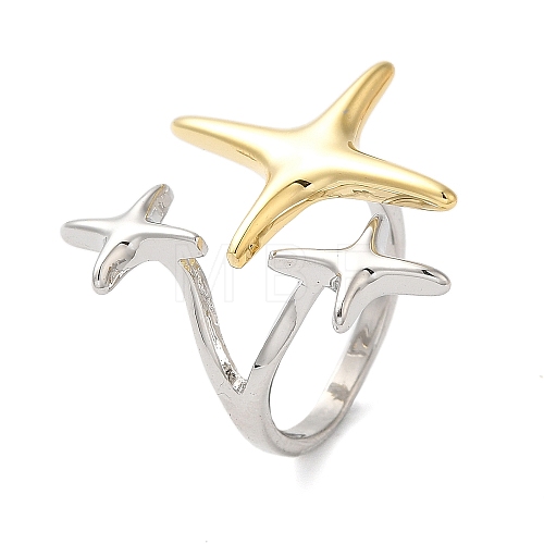 Star Brass Open Cuff Rings for Women RJEW-B062-14GP-1