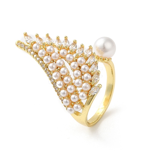 Cubic Zirconia Wing with Plastic Imitation Pearl Open Cuff Rings RJEW-Q783-01G-1