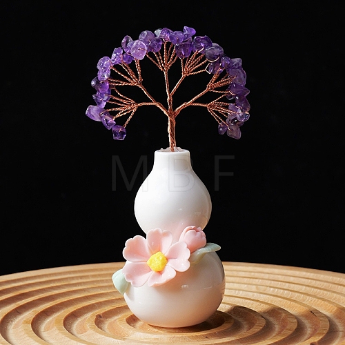 Natural Amethyst Chips Tree of Life Decorations with Gourd Base PW-WG1B3AF-01-1