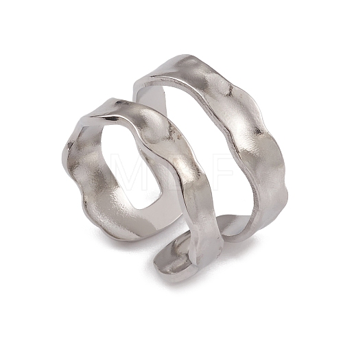 Non-Tarnish 304 Stainless Steel Twist Wave Open Cuff Rings for Women RJEW-G285-18P-1