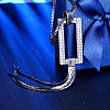 Trendy Zinc Alloy Rhinestone Rectangle and Tassel Pendant Sweater Necklaces NJEW-BB15022-6