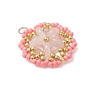 Natural Rose Quartz & Glass Seed Beaded Flower Pendants PALLOY-MZ01211-01-3